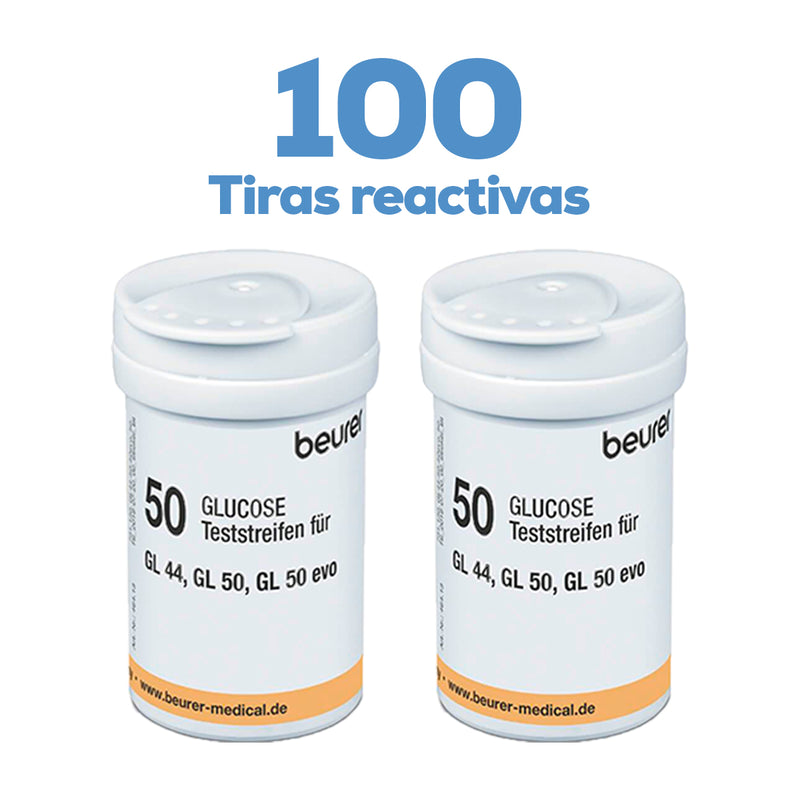 100 Tiras Reactivas para Glucómetro GL44 Digital / TR44 x2 -  Marca beurer