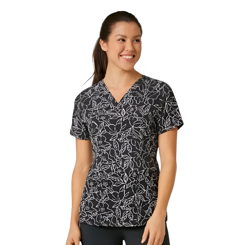 Filipina Médica con Cuello en "V", 3 Bolsillos y con Estampado para Mujer estampado Floral - Marca Wink