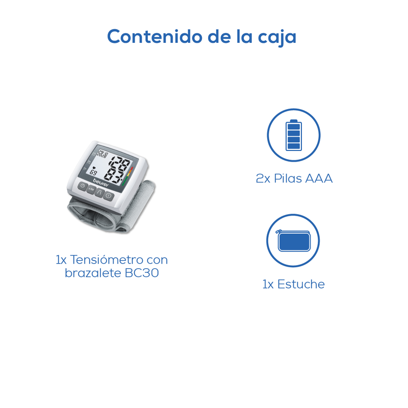 Baumanómetro Digital de muñeca con medición de pulso y presión arterial BC30 - Marca Beurer