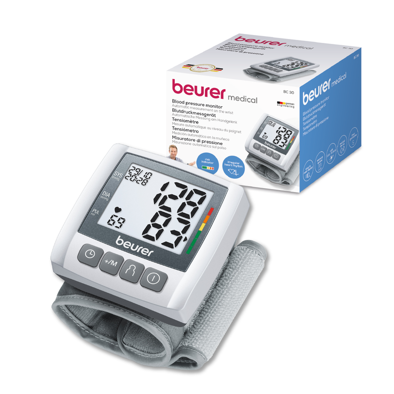 Baumanómetro Digital de muñeca con medición de pulso y presión arterial BC30 - Marca Beurer