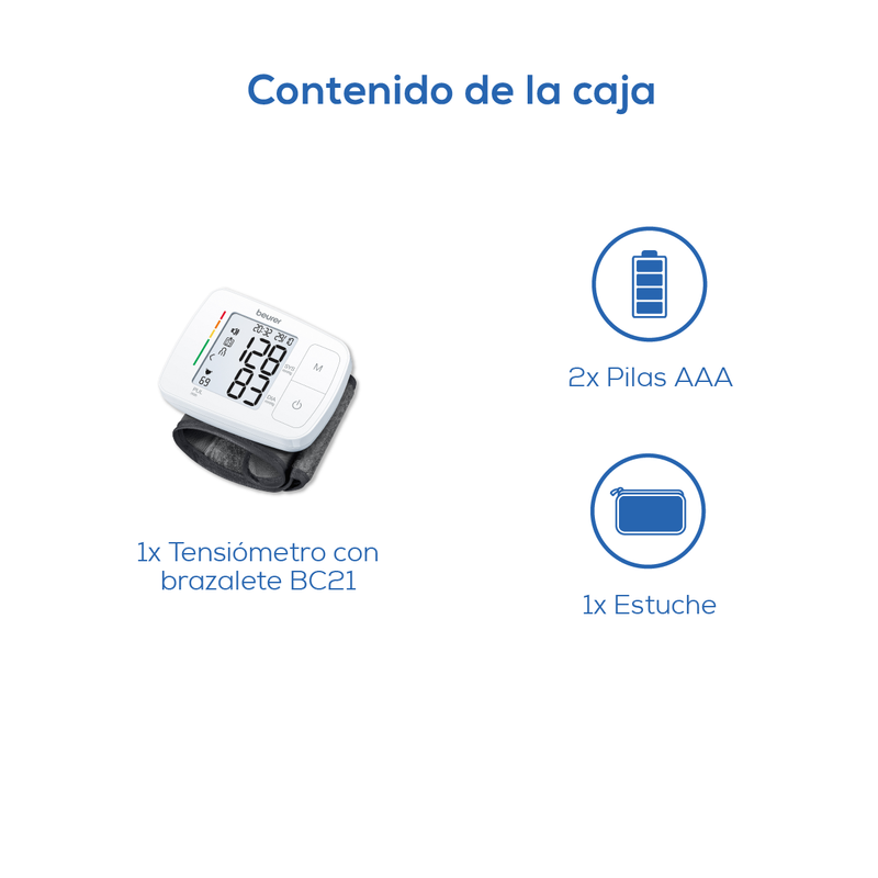 Baumanómetro Digital BC21 con voz, medidor de presión arterial de muñeca - Marca Beurer