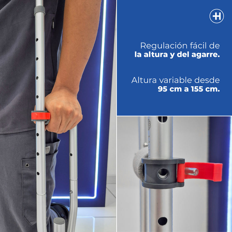 Muletas de aluminio ajustables para niño, joven o adulto, soportan hasta 110 KG por su estructura de alta resistencia Marca Handy