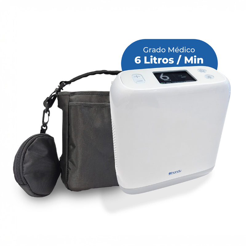 Concentrador de Oxígeno portátil recargable de 6 litros por minuto de grado médico con accesorios incluidos 8F-2A - Marca Handy