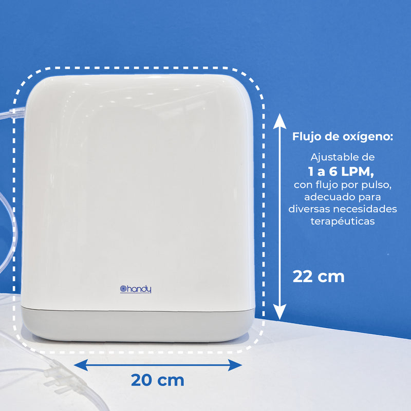 Concentrador de Oxígeno portátil recargable de 6 litros por minuto de grado médico con accesorios incluidos 8F-2A - Marca Handy