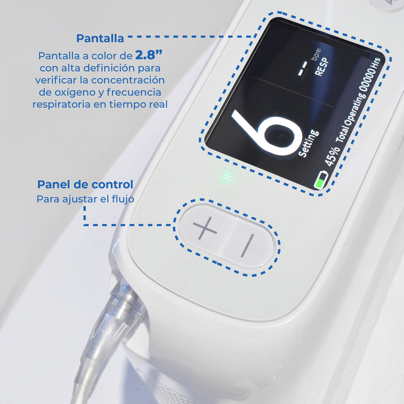 Concentrador de Oxígeno portátil recargable de 6 litros por minuto de grado médico con accesorios incluidos 8F-2A - Marca Handy
