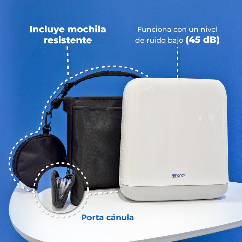 Concentrador de Oxígeno portátil recargable de 6 litros por minuto de grado médico con accesorios incluidos 8F-2A - Marca Handy