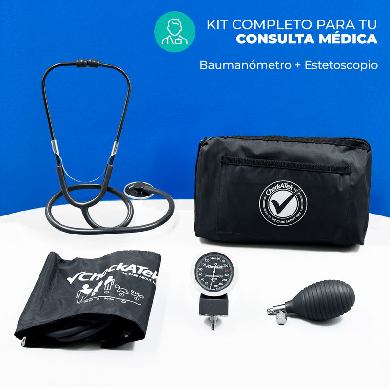 Set Profesional de Baumanómetro Aneroide y Estetoscopio Doble Incluye Estuche y Accesorios | Marca Checkatek