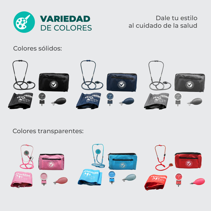 Set Profesional de Baumanómetro Aneroide y Estetoscopio Doble Incluye Estuche y Accesorios | Marca Checkatek