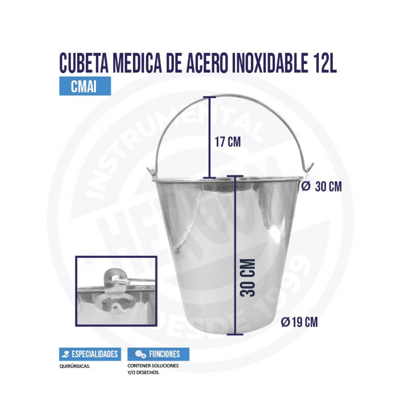 Cubeta Médica de Acero Inoxidable de 12 litros - Marca Hergom Medical