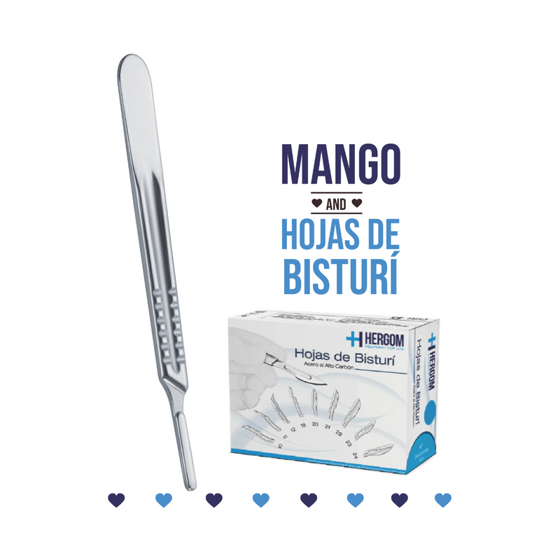 Pareja de Mango para Bisturí + Hojas de Bisturí de Acero Inoxidable - Marca Hergom Medical