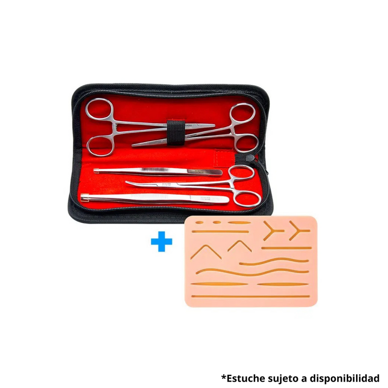 Kit de sutura con estuche con 5 piezas instrumental + pad de 3 capas de silicón, almohadilla mejorada - Marca Hergom Silvery