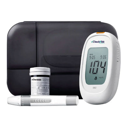 Glucómetro con 25 tiras reactivas, pluma disparadora y 25 lancentas para medir glucosa | Marca Checkatek