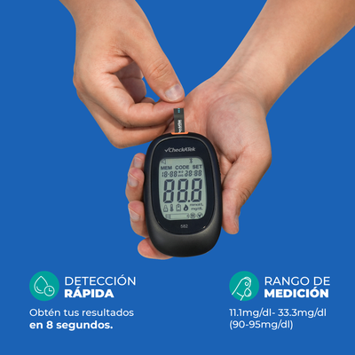 Glucómetro con 25 tiras reactivas, pluma disparadora y 25 lancentas para medir glucosa | Marca Checkatek