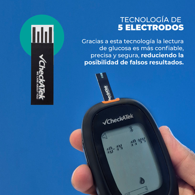 Glucómetro con 25 tiras reactivas, pluma disparadora y 25 lancentas para medir glucosa | Marca Checkatek