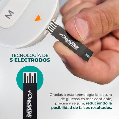 Glucómetro con 25 tiras reactivas, pantalla LCD y auto codificación | Marca Checkatek