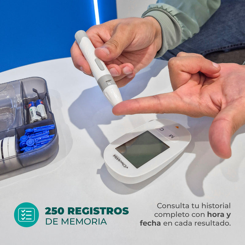 Glucómetro con 25 tiras reactivas, pantalla LCD y auto codificación | Marca Checkatek