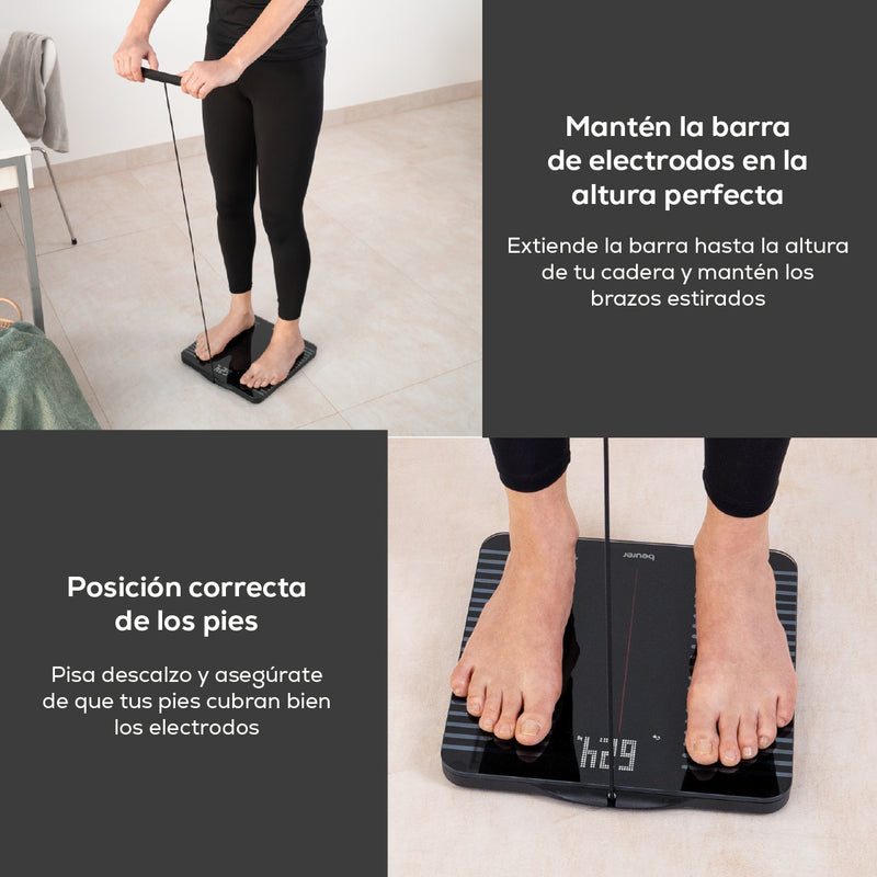 Báscula digital con 8 electrodos de barra extensible para análisis corporal completo con WIFI/Bluetooth® BF990  | Marca beurer®