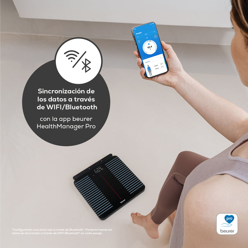 Báscula digital con 8 electrodos de barra extensible para análisis corporal completo con WIFI/Bluetooth® BF990  | Marca beurer®