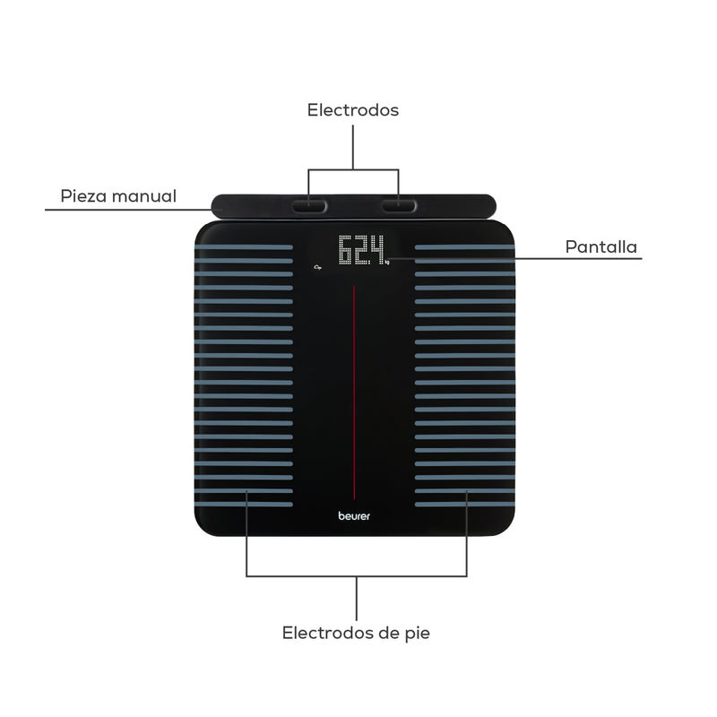 Báscula digital con 8 electrodos de barra extensible para análisis corporal completo con WIFI/Bluetooth® BF990  | Marca beurer®