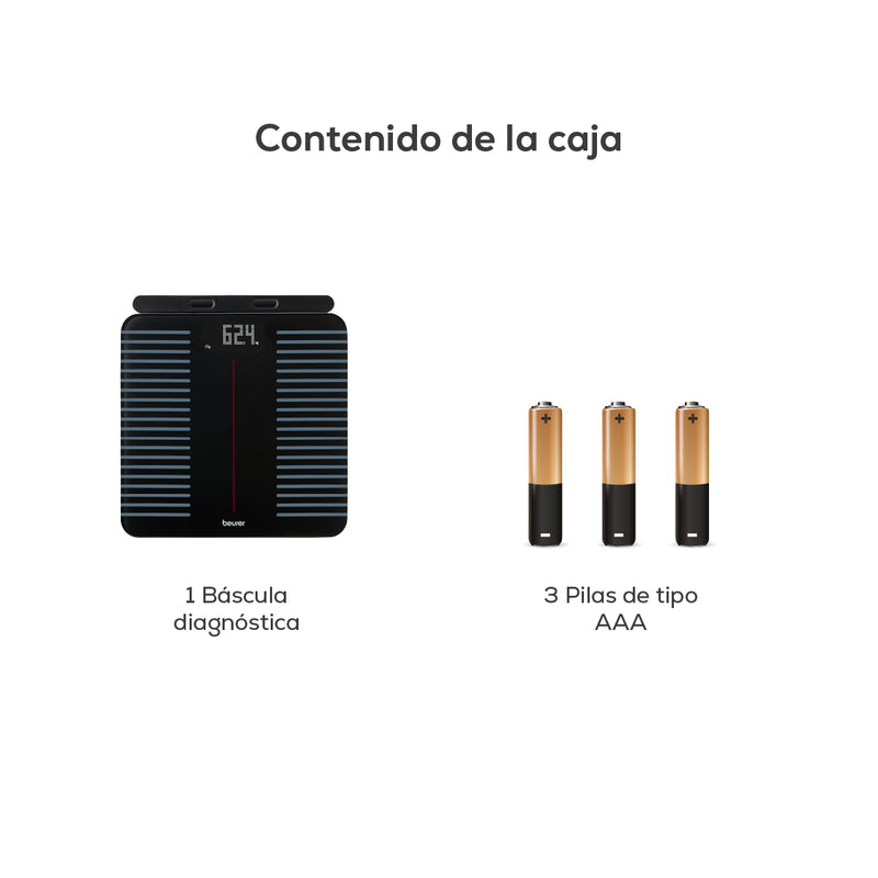 Báscula digital con 8 electrodos de barra extensible para análisis corporal completo con WIFI/Bluetooth® BF990  | Marca beurer®