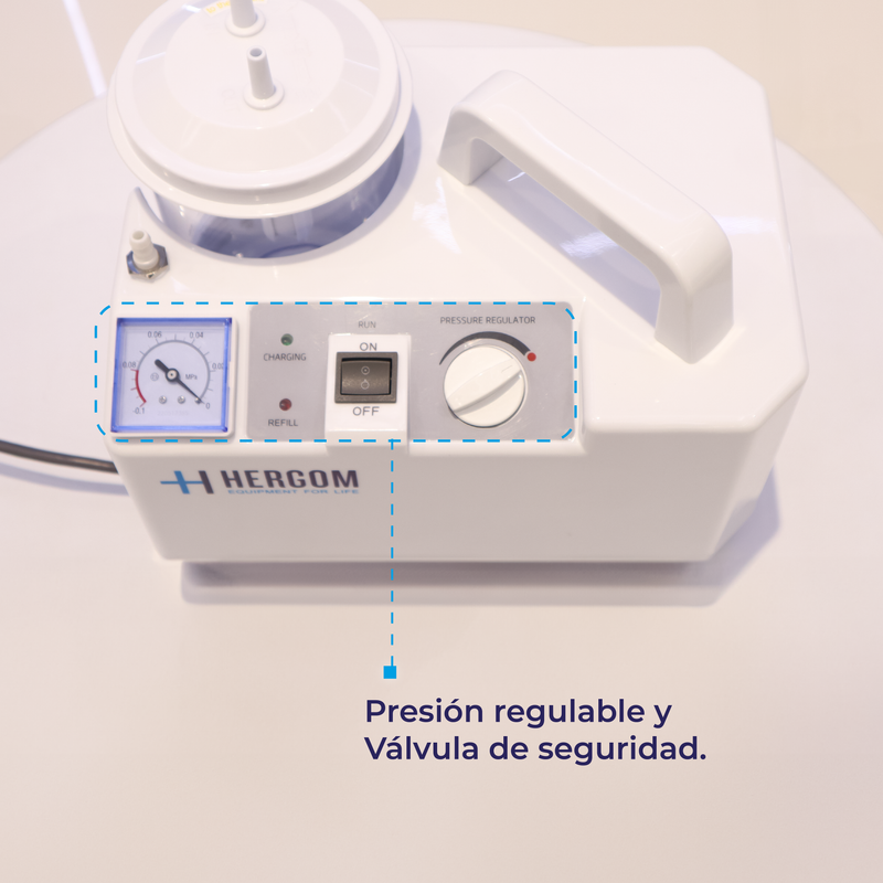 Aspirador de Flemas y Secreciones portátil de 18 L x minuto con batería recargable, Modelo 7E-D - Marca Hergom Aspiradores