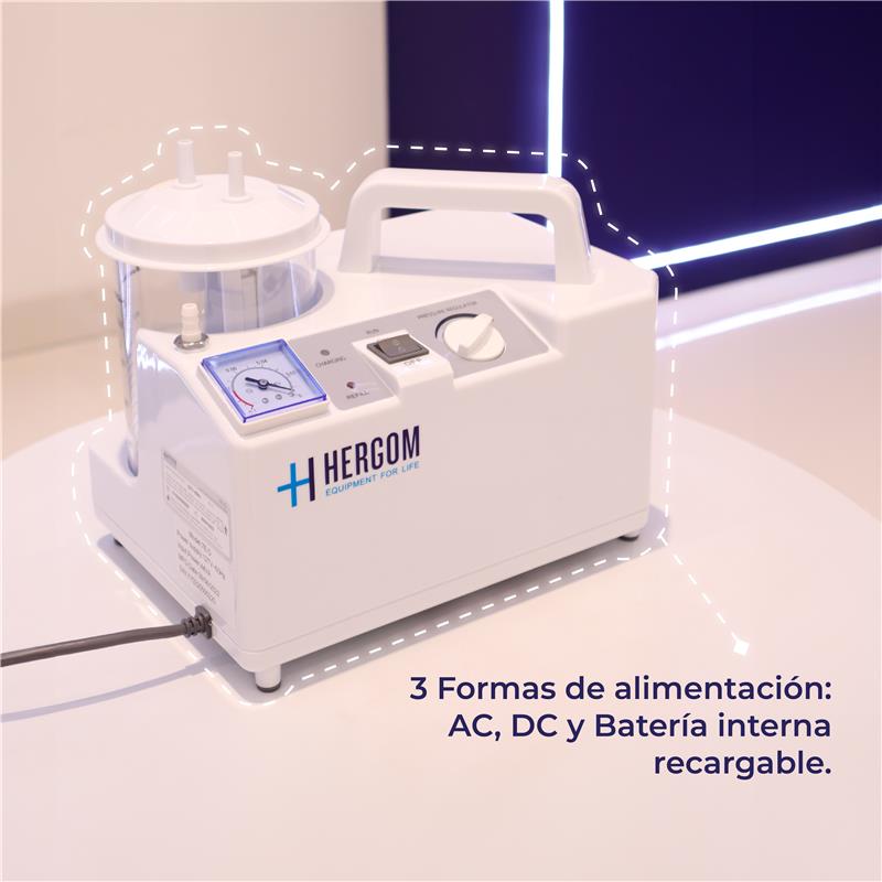 Aspirador de Flemas y Secreciones portátil de 18 L x minuto con batería recargable, Modelo 7E-D - Marca Hergom Aspiradores