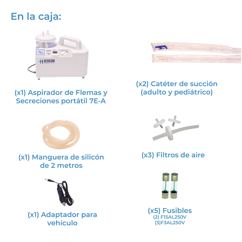 Aspirador de Flemas y Secreciones portátil de 18 L x minuto con batería recargable, Modelo 7E-D - Marca Hergom Aspiradores