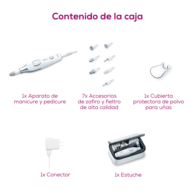 Kit de manicure y pedicure eléctrico profesional con taladro y accesorios - Marca Beurer