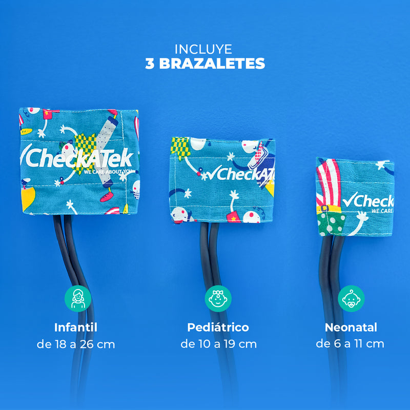 Baumanómetro Pediátrico con Set de 3 Brazaletes para Medición para Neonato, Infantil y Pediátrico | Marca Checkatek