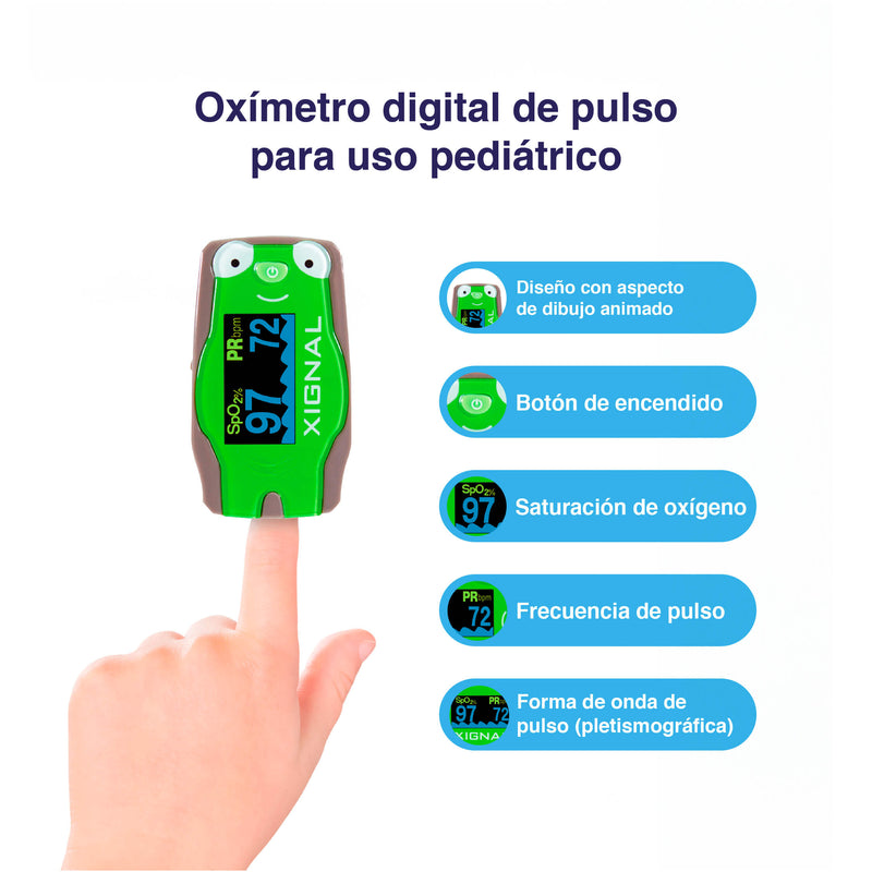 Oxímetro digital de pulso / pulsioxímetro de uso pediátrico con estuche incluido - Marca Xignal