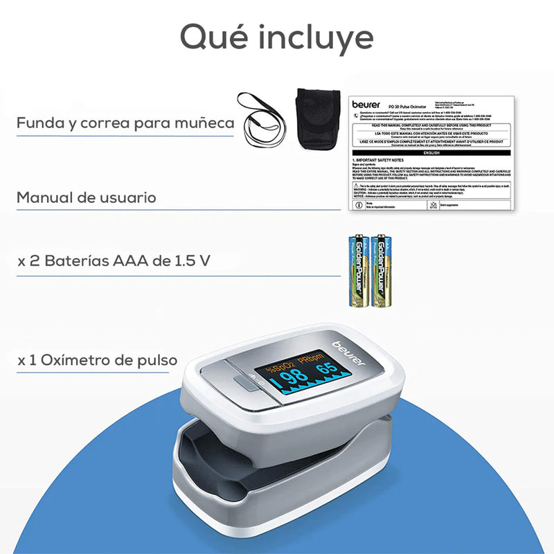 Oxímetro de pulso digital, mide oxígeno arterial y frecuencia cardiaca PO30 - Marca Beurer