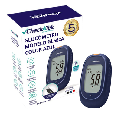 Glucómetro con 25 tiras reactivas, pluma disparadora y 25 lancentas para medir glucosa | Marca Checkatek