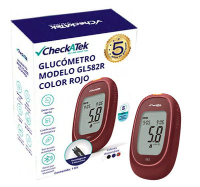 Glucómetro con 25 tiras reactivas, pluma disparadora y 25 lancentas para medir glucosa | Marca Checkatek