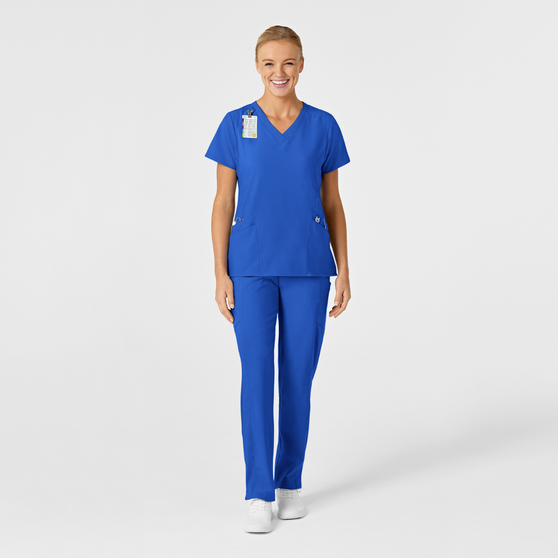 Set de filipina estilizada con cuello en V con pantalón doble cargo frontal liso para mujer color azul royal - Marca Wink