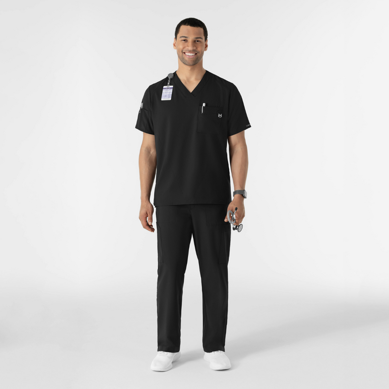 Set filipina de cuello en V con pantalón cargo frontal liso para hombre color negro - Marca Wink