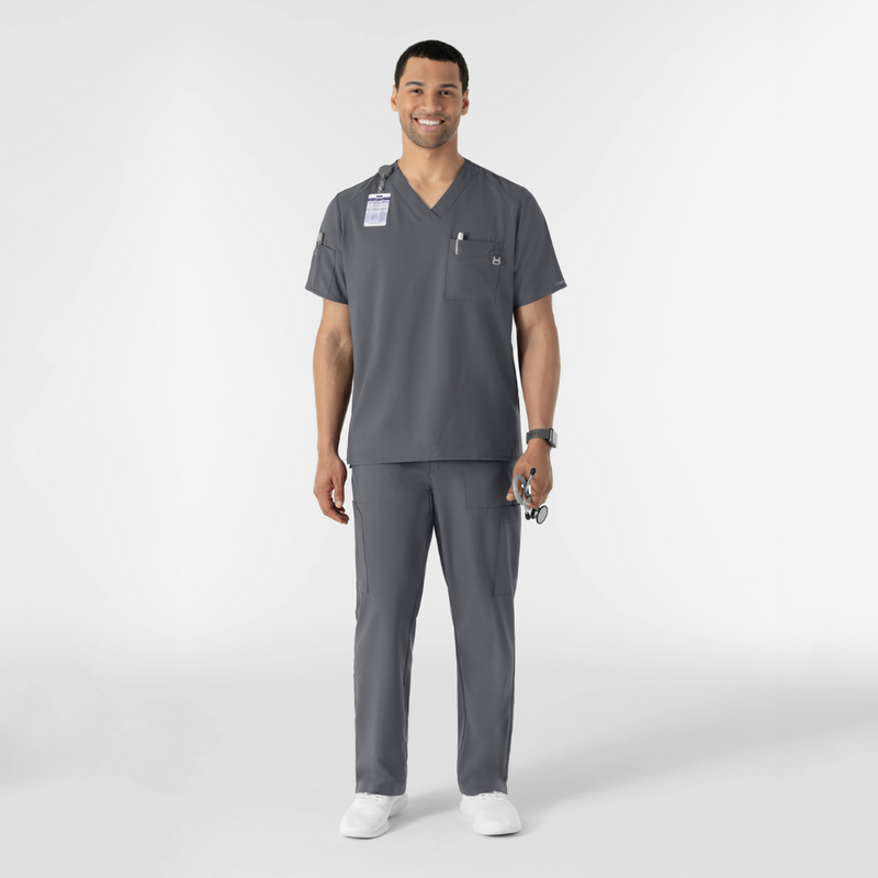 Set filipina de cuello en V con pantalón cargo frontal liso para hombre color gris acero - Marca Wink