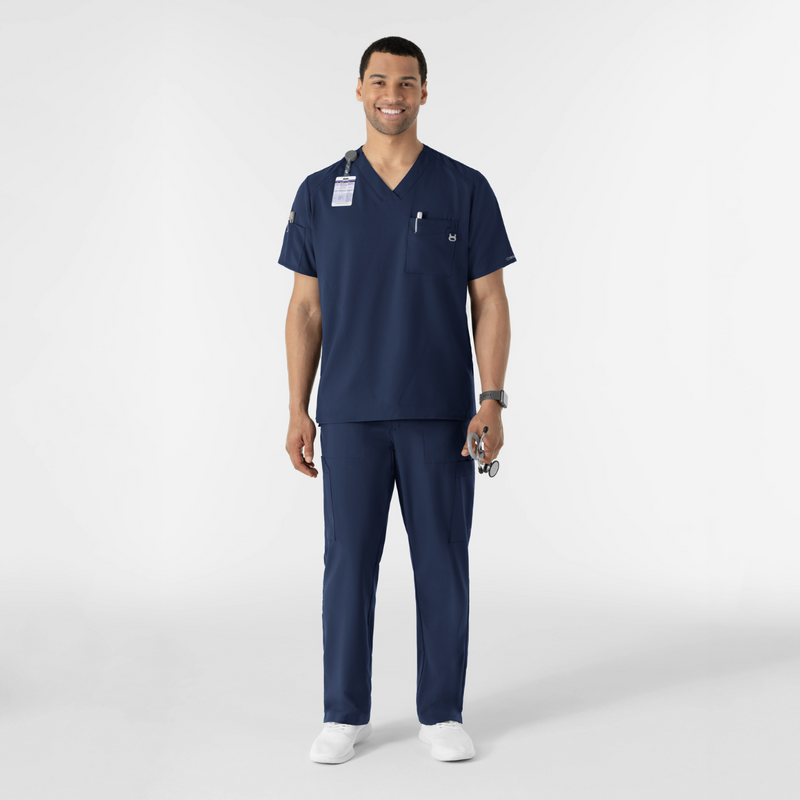 Set filipina de cuello en V con pantalón cargo frontal liso para hombre color azul marino - Marca Wink