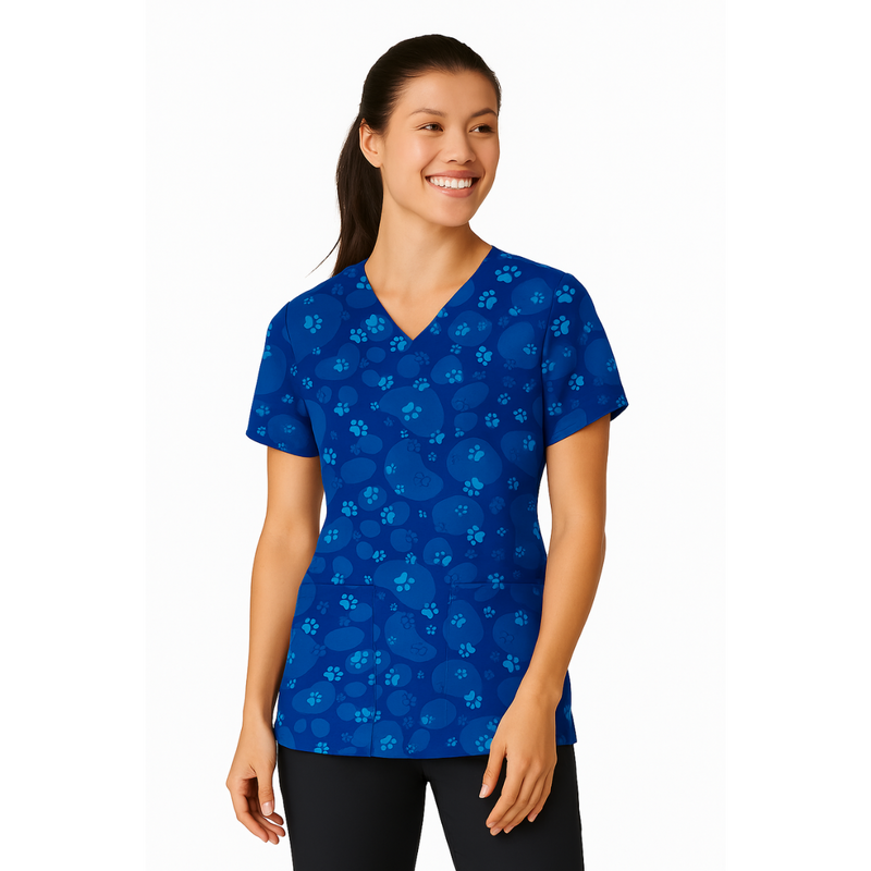 Filipina Médica con Cuello en "V", 3 Bolsillos 8% Spandex para Mujer con estampado Ranas - Marca Wink