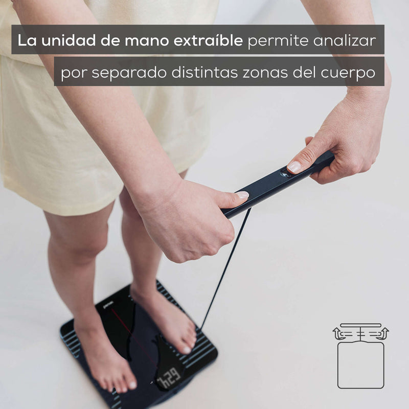 Báscula diagnóstica WIFI/Bluetooth® de 8 electrodos con parte de mano extensible para análisis corporal completo  BF990  / Marca beurer®