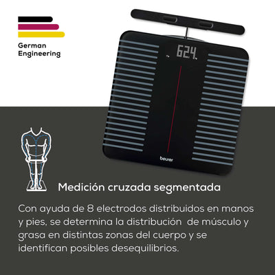 Báscula diagnóstica WIFI/Bluetooth® de 8 electrodos con parte de mano extensible para análisis corporal completo  BF990  / Marca beurer®