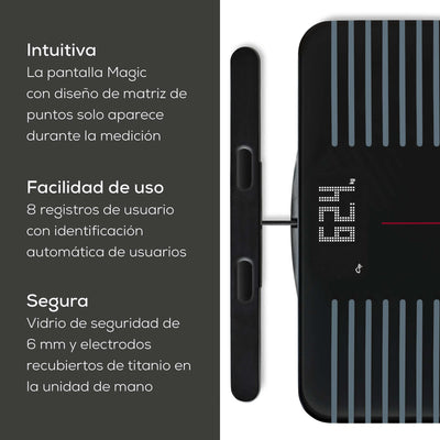Báscula diagnóstica WIFI/Bluetooth® de 8 electrodos con parte de mano extensible para análisis corporal completo  BF990  / Marca beurer®