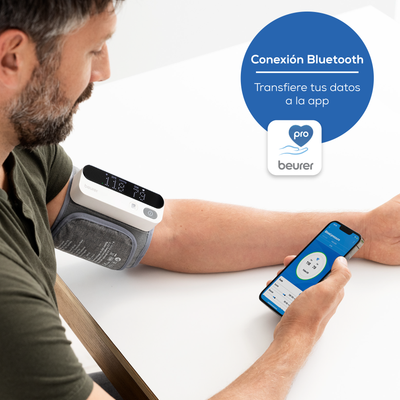 Baumanómetro bluetooth digital de brazo recargable con indicador de riesgo y detección de arritmias. para Brazo de 22-42 cm marca Beurer