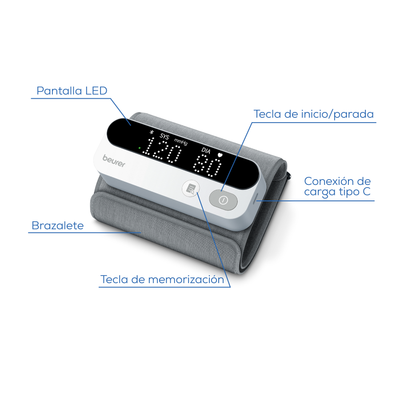 Baumanómetro bluetooth digital de brazo recargable con indicador de riesgo y detección de arritmias. para Brazo de 22-42 cm marca Beurer