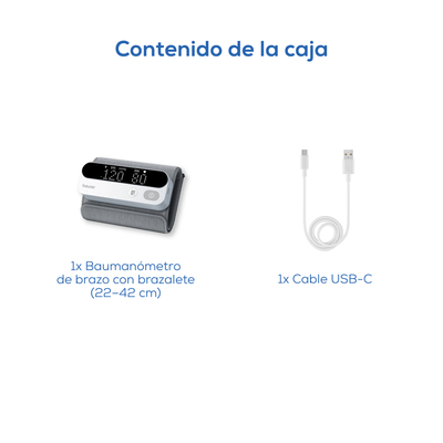 Baumanómetro bluetooth digital de brazo recargable con indicador de riesgo y detección de arritmias. para Brazo de 22-42 cm marca Beurer