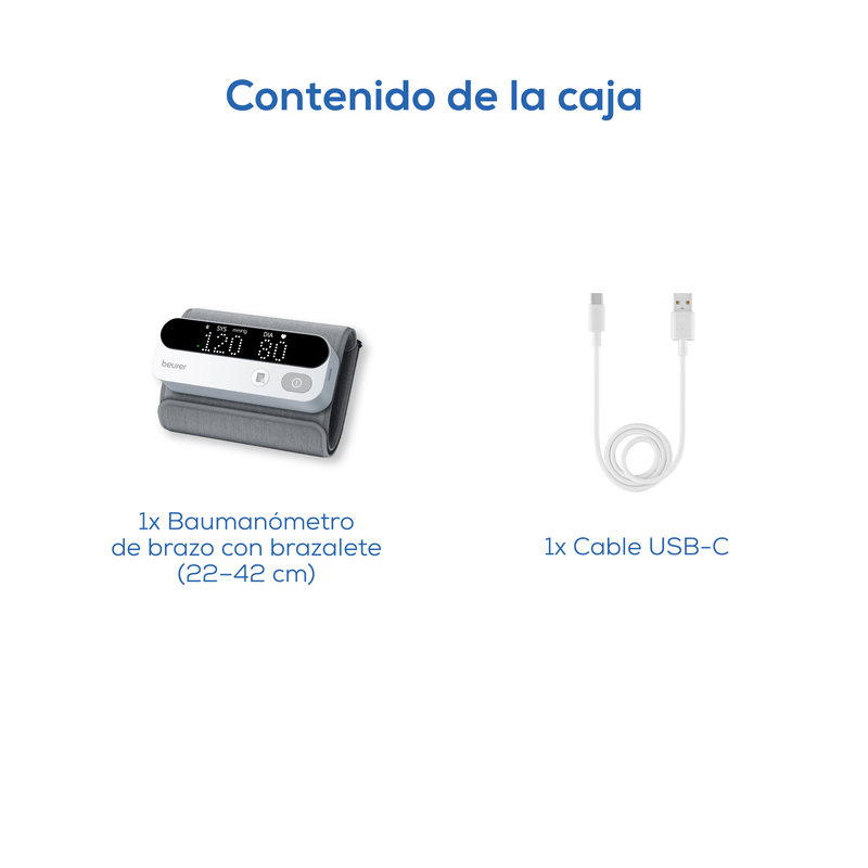 Baumanómetro bluetooth digital de brazo recargable con indicador de riesgo y detección de arritmias. para Brazo de 22-42 cm marca Beurer