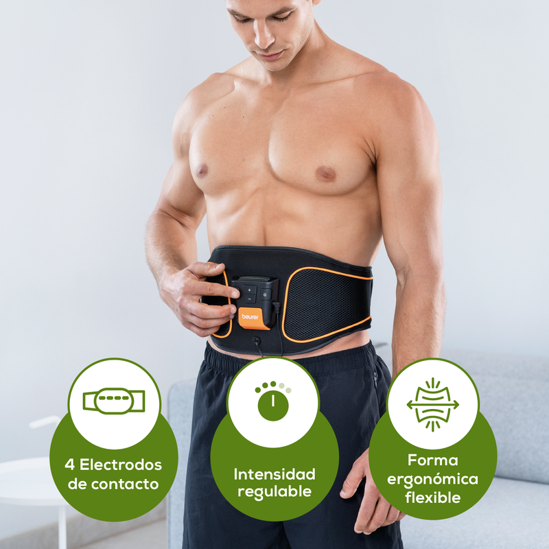 Cinturón Electroestimulador EM37 para Onificación Abdominal de 4 Electrodos y 5 Programas de Entrenamiento, Tamaño de 75 a 140 cm / EM37 Marca Beurer