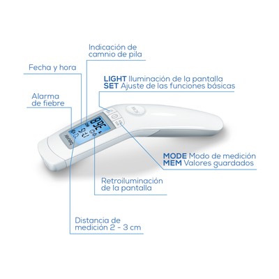 Termómetro digital para uso clínico sin contacto de medición rápida FT90 - Marca Beurer