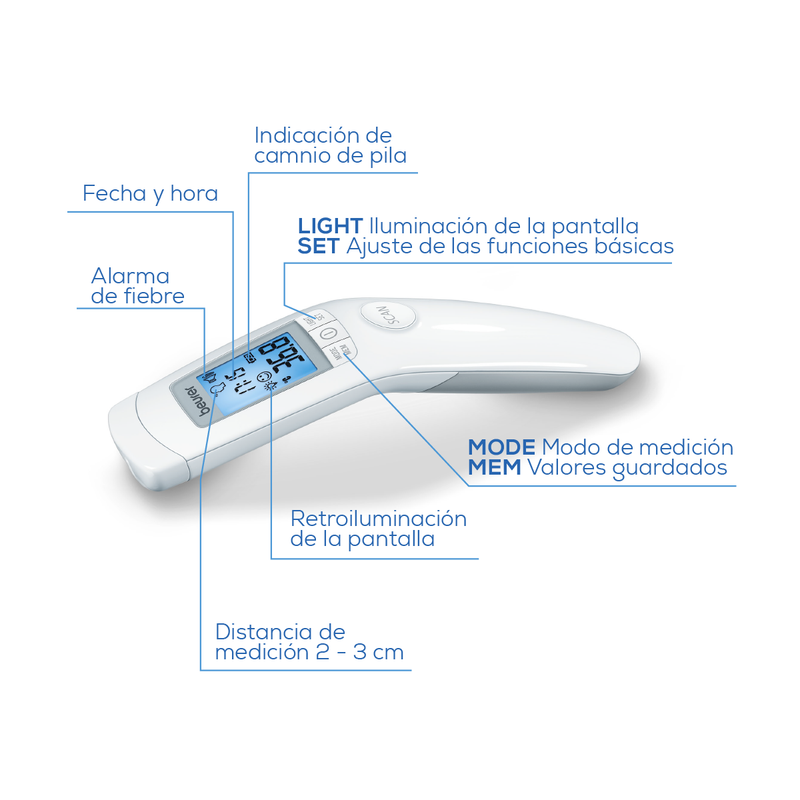 Termómetro digital para uso clínico sin contacto de medición rápida FT90 - Marca Beurer