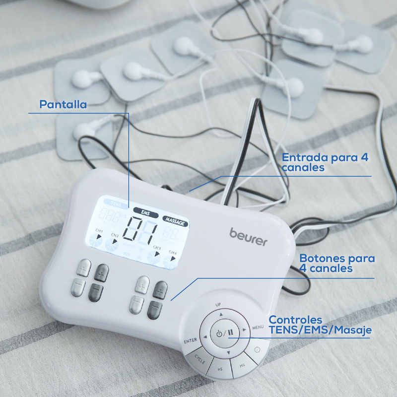 Electroestimulador EM80 Portátil TENS/EMS 4 Canales, 20 Programas Individuales, Tecnología Integrada de Masajes / EM80 Marca Beurer