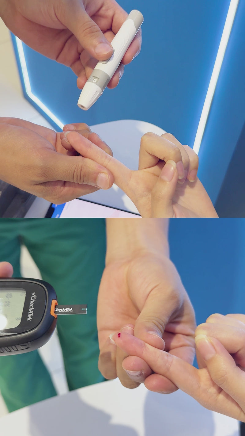 Glucómetro con 25 tiras reactivas, pluma disparadora y 25 lancentas para medir glucosa | Marca Checkatek